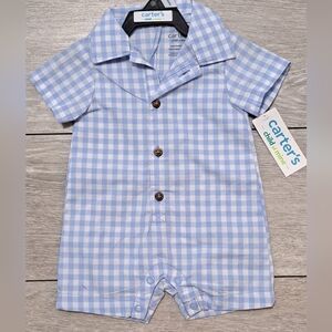 Brand New Carter's Blue Gingham Baby Romper. Size Newborn